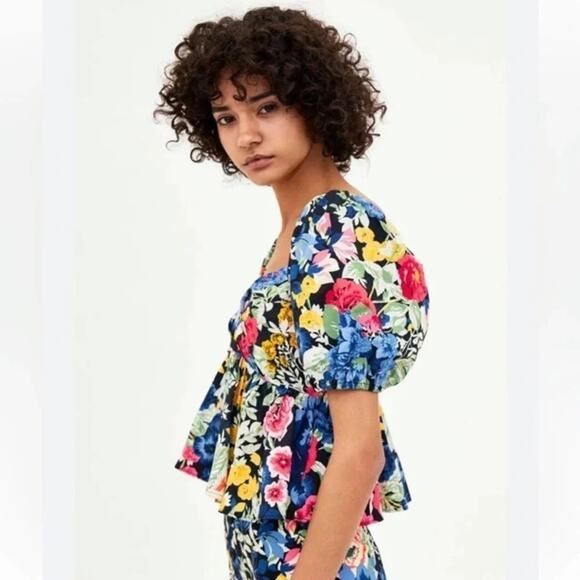 ZARA Trafaluc PRINTED DRAPED TOP FLORAL CROPPED Size S - Picture 9 of 10